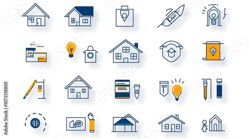 Wallpaper Mural Comprehensive Collection of Outline Icons Featuring Real Estate Mortgage and Home Loan Concepts on White Background  Includes icons representing various aspects of the home buying financing Torontodigital.ca