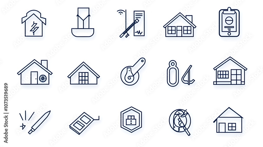 Collection of Outline Icons for Mortgage Rates Property Appraisal and Home Financing Visualizing financial data and concepts related to real estate banking and investment management Collection of Outline Icons for Mortgage Rates Property Appraisal and Home Financing Visualizing financial data and concepts related to real estate banking and investment management
