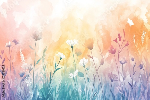 Romantic Watercolor Background with Soft Pastel Blends and Delicate Flowers