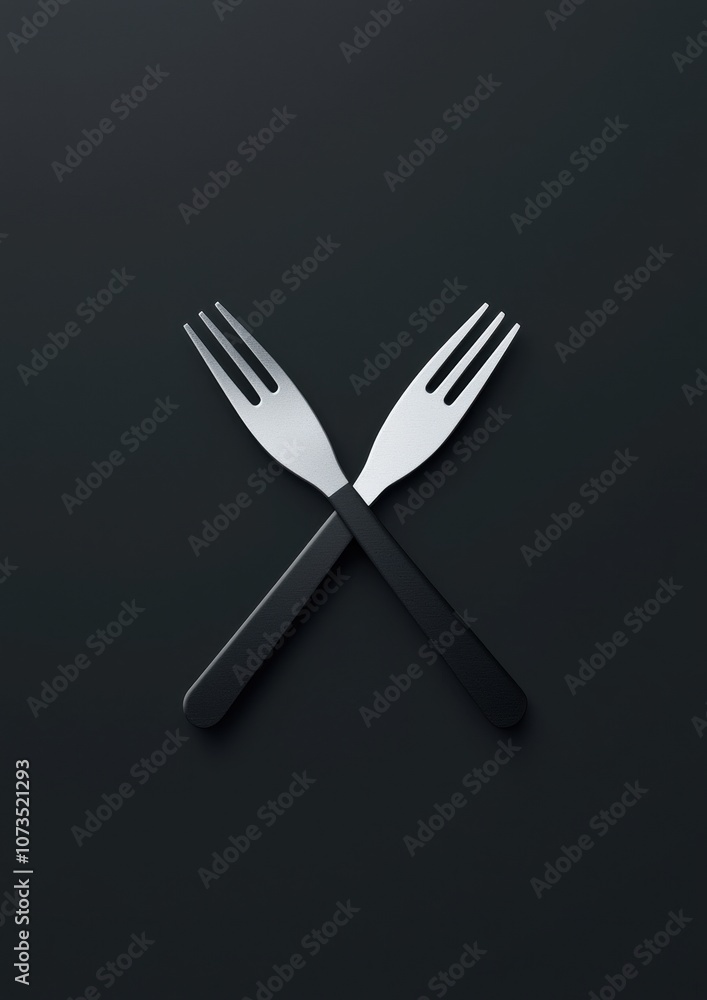 Fototapeta premium Two forks are crossed over each other on a black background
