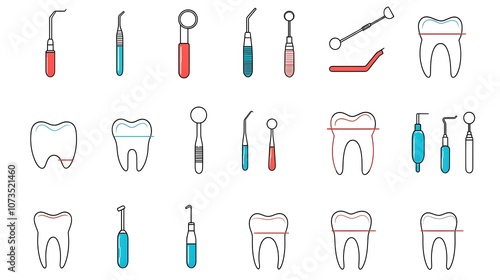 Wallpaper Mural Editable icon set featuring various dental care equipment and tools such as toothbrushes toothpaste tooth models and other medicalhealthcare icons in a clean outline style Torontodigital.ca
