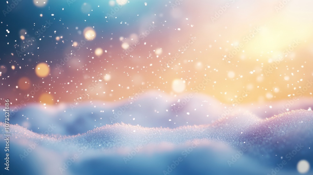 A winter wonderland with soft, white snow and a bright, colorful sky. A winter wonderland with soft, white snow and a bright, colorful sky.