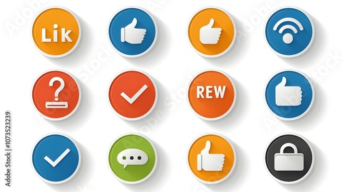 Set of linear icons representing customer satisfaction with like dislike and review symbols in a simple minimalist design on a white background