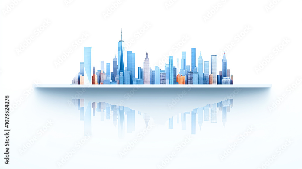 Modern City Skyline Illustration with Reflection Modern City Skyline Illustration with Reflection