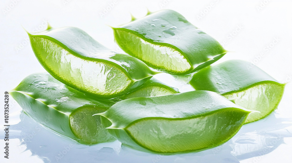 Fototapeta premium Fresh aloe vera leaves arranged on a light background