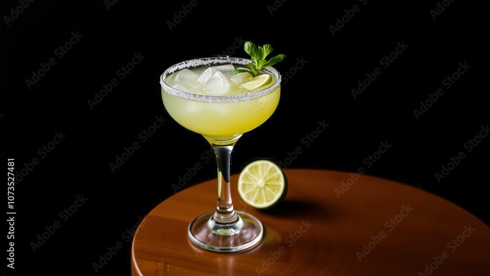 Refreshing Margarita Cocktail with Lime and Mint on a Wooden Table - Perfect for Summer Parties and Relaxation