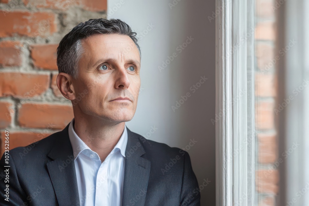 Business professional sitting at a window, reflecting on disciplined decisions and long-term goals, Professional reflecting on disciplined decisions, Calm and introspective Business professional sitting at a window, reflecting on disciplined decisions and long-term goals, Professional reflecting on disciplined decisions, Calm and introspective