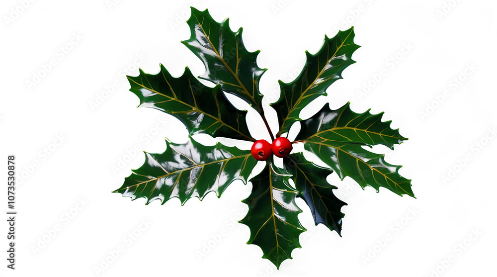 Holly Sprig with Shiny Leaves and Bright Red Berries, Isolated on transparent background. Holly Sprig with Shiny Leaves and Bright Red Berries, Isolated on transparent background.