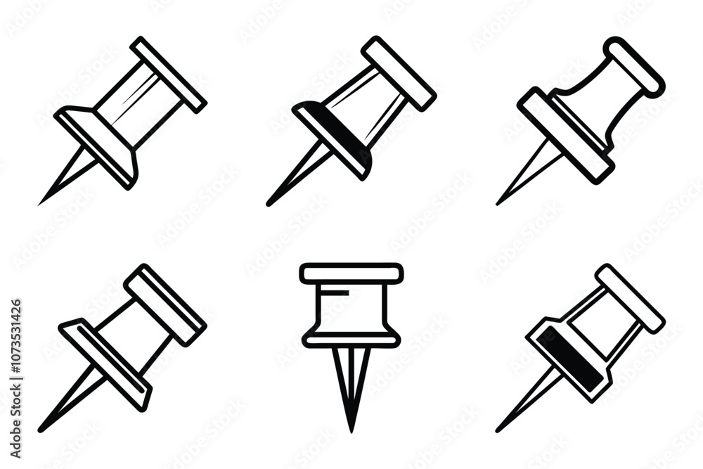 Push pin icon set in vector art Push pin icon set in vector art