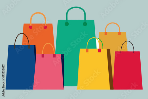 Colorful Shopping Bags Set. Collection of colorful shopping bags