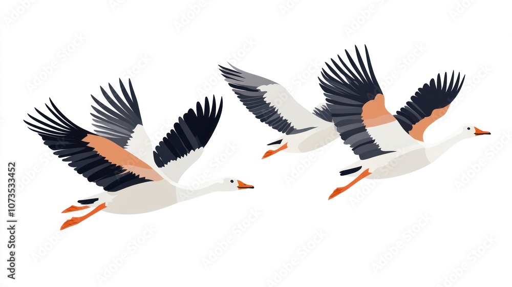 Obraz premium Three Geese Flying in Formation