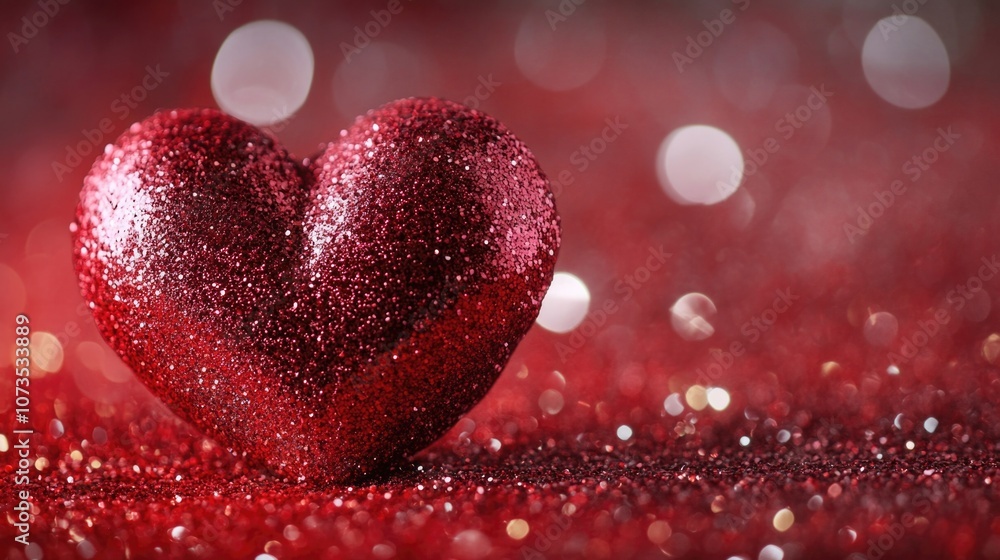 Fototapeta premium Heart made of glitter is on a red background