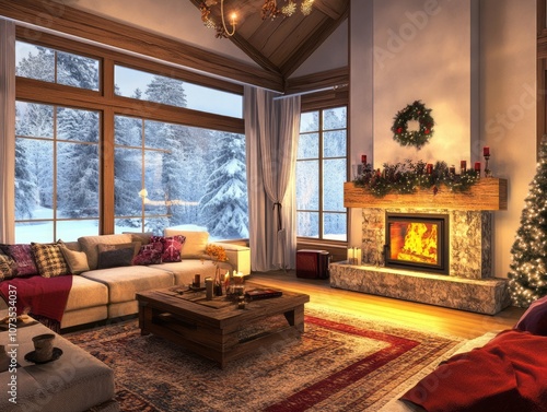 Cozy Cabin Interior with Fi...