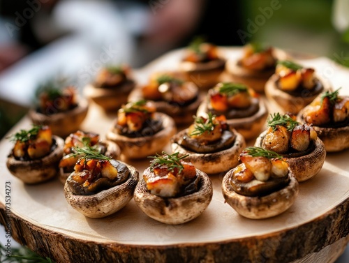 Wild Mushroom Caps with Bacon Topping