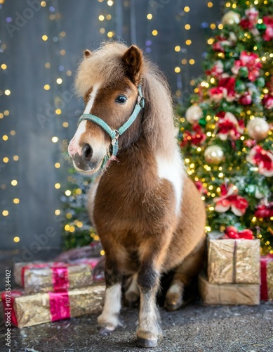 Tiere vor dem Weihnachtsbaum photo