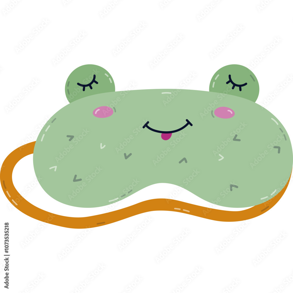 Cute cartoon sleeping mask in the shape of frog head. Funny childish animal eye mask with dreaming toad. Hand drawn vector bedtime accessory for comfort night. Colorful clipart isolated on background Cute cartoon sleeping mask in the shape of frog head. Funny childish animal eye mask with dreaming toad. Hand drawn vector bedtime accessory for comfort night. Colorful clipart isolated on background