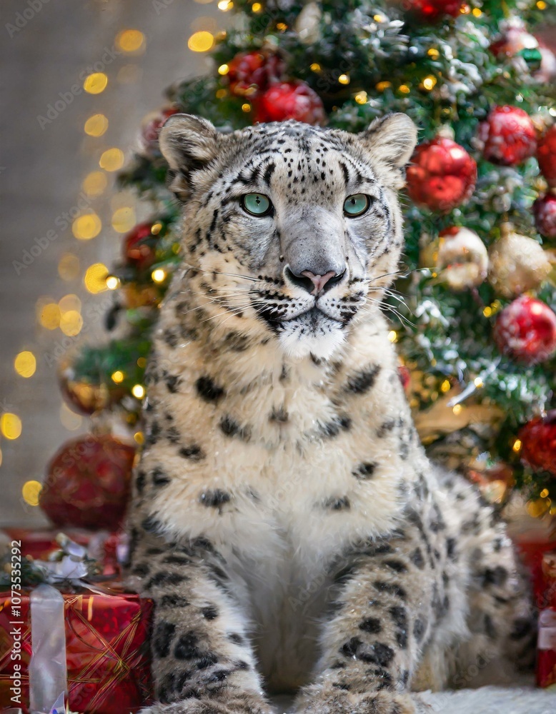 Obraz premium Tiere vor dem Weihnachtsbaum