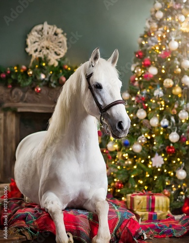 horse and christmas tree photo