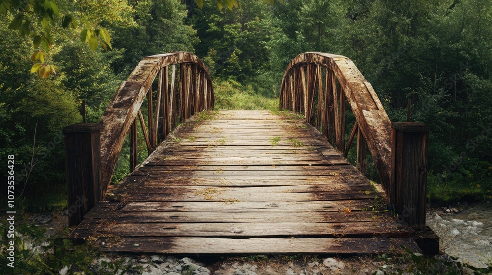 Fototapeta premium Rustic Wooden Bridge in Autumn Forest