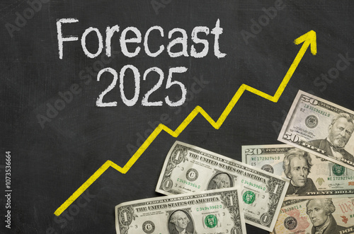 Text on blackboard with money - Forecast 2025