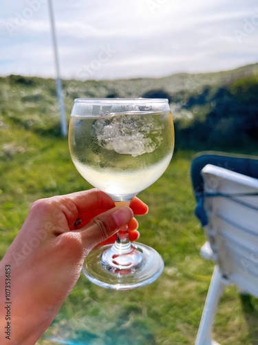 hand holding a glass of wine photo