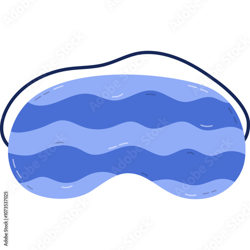 Cute cartoon sleeping mask with horizontal wavy stripes. Funny girly blue eye mask. Hand drawn vector bedtime accessory for comfort dreaming to prevent insomnia isolated on white background.