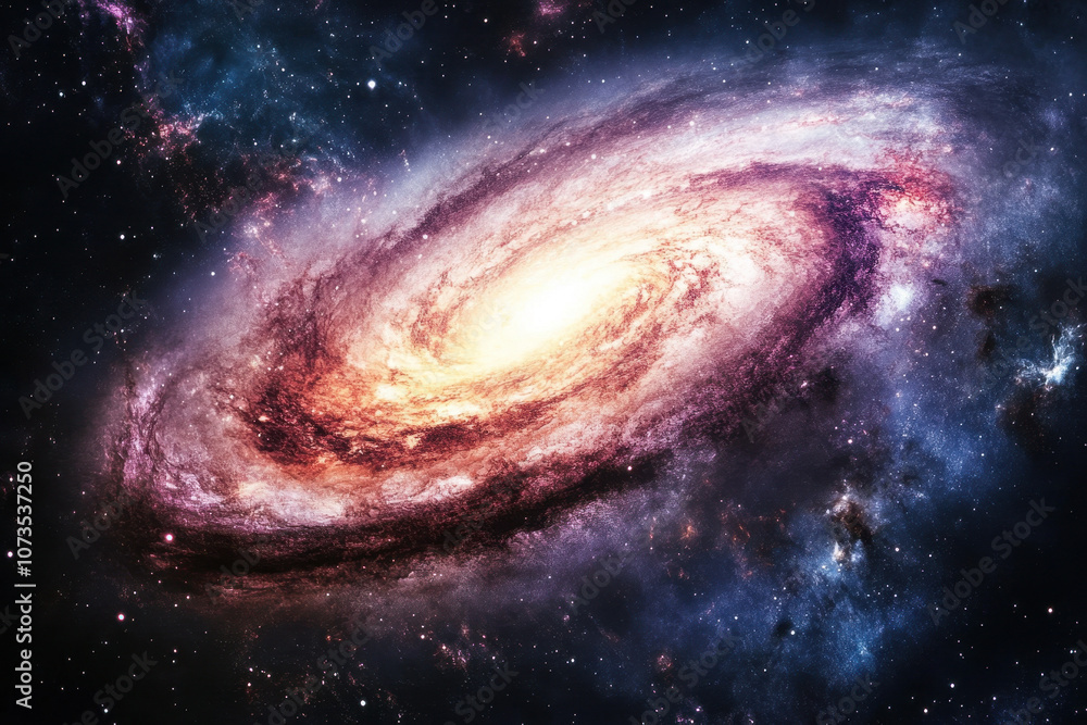 Majestic spiral galaxy with vibrant colors and bright core, set against a backdrop of countless stars in the cosmic landscape. Majestic spiral galaxy with vibrant colors and bright core, set against a backdrop of countless stars in the cosmic landscape.