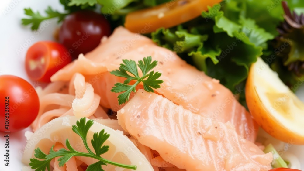 Delicious Salmon Dinner with Fresh Salad and Lemon, Perfect for a Healthy Meal Delicious Salmon Dinner with Fresh Salad and Lemon, Perfect for a Healthy Meal