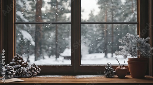 Snowy Winter View Through a...