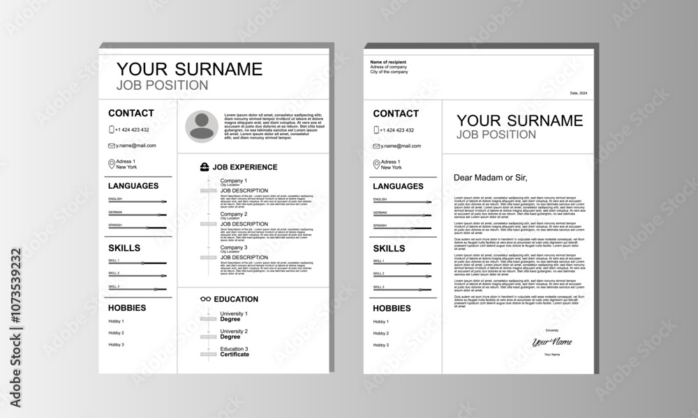 White modern Resume and CV Layout Set White modern Resume and CV Layout Set