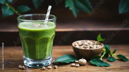 Refreshing Green Smoothie with Spinach and Seeds - Perfect for a Healthy Breakfast or Snack photo