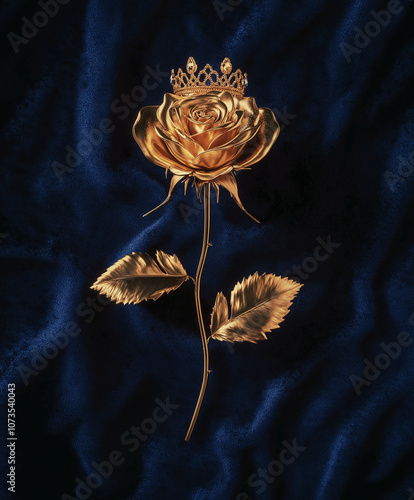 Elegante goldene Rose auf tiefblauem Samt hintergrund

 photo