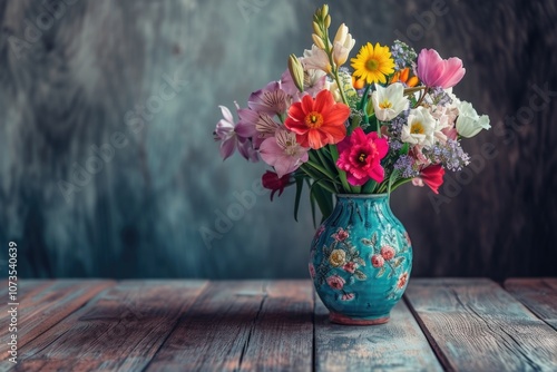 Wallpaper Mural Colorful Bouquet in Blue Vase Torontodigital.ca