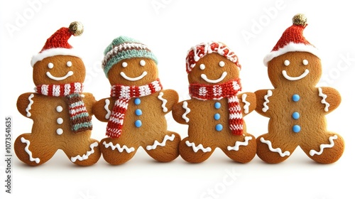 gingerbread men cookies on a flat design, Christmas theme, white background, cartoon drawing, colored pastel