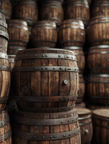 Wooden Barrels in Storage