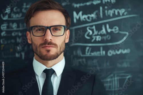 Close-up of a business leader brainstorming ideas on a glass wall