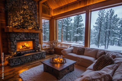 Cozy Cabin Interior with Fi...