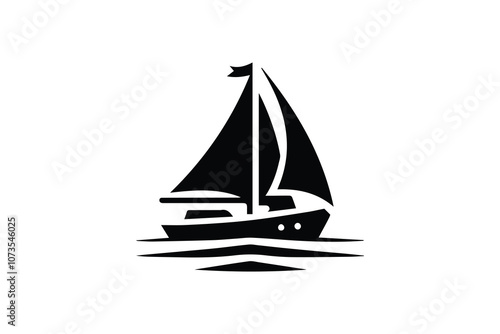 Sail boat Logo, Pirate Ship, sailing ship under the black flag, logo design template, sailboat or frigate icon. yacht. Silhouette.
