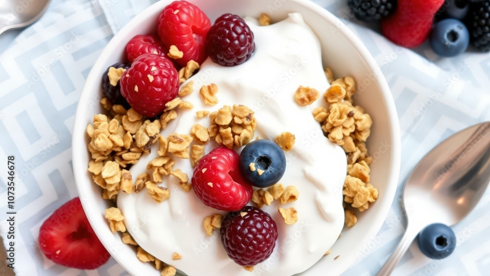 Start Your Day Right with This Delicious and Nutritious Yogurt Parfait Topped with Granola and Fresh Berries for a Healthy Breakfast or Snack Start Your Day Right with This Delicious and Nutritious Yogurt Parfait Topped with Granola and Fresh Berries for a Healthy Breakfast or Snack