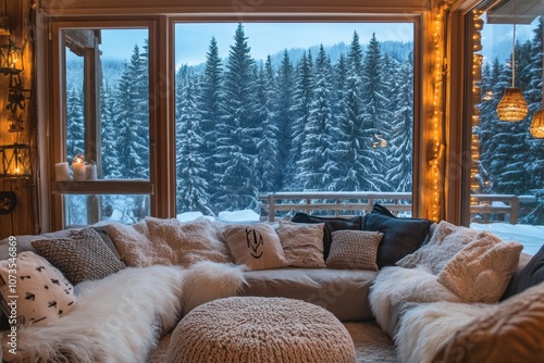 Cozy Cabin Interior with Wi...