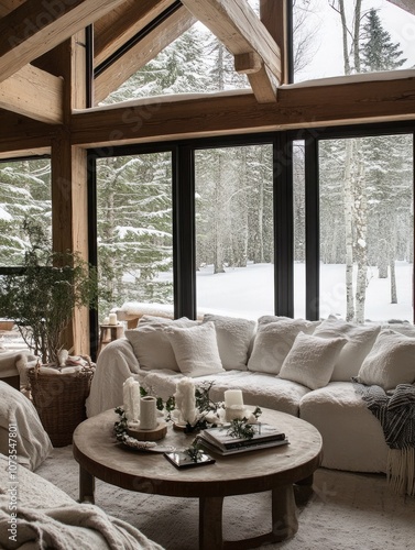 Cozy Living Room with Snowy...