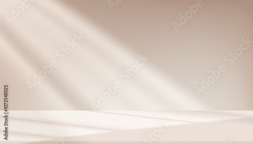 Background Beige Wall Studio Room and White Light,Shadow on Podium Stage for Product,Empty Autumn Backdrop.Fall Season scene banner with sunlight on floor texture,Interior Kitchen with blur gradient