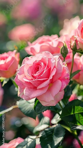 Pink rose close-up in sunlight, nature's beauty concept