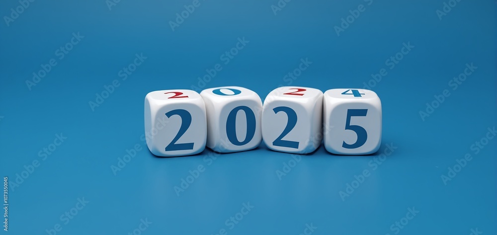Countdown to the new year with dice showing 2025 and 2024 on a vibrant blue background, celebrating change and new beginnings Countdown to the new year with dice showing 2025 and 2024 on a vibrant blue background, celebrating change and new beginnings