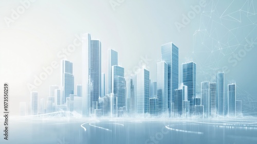 3d rendering of city buildings with data in the center on a white background
