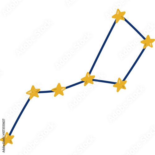 Cute cartoon star constellation of Big Dipper from Solar System in childish style. Trendy sign of astronomy, astrology, cosmos. Hand drawn colorful constellation isolated on white background.