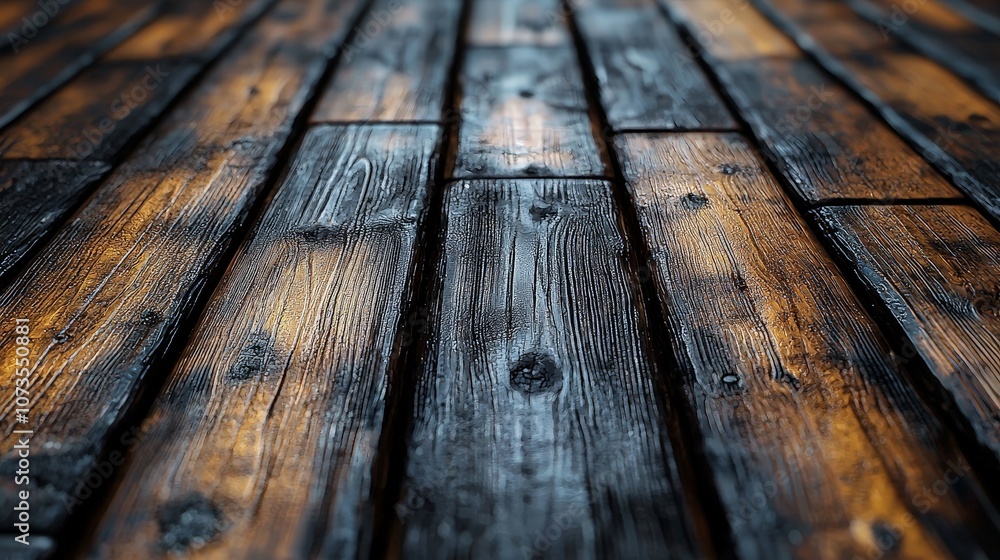 A close-up view of textured wooden planks with a mix of dark and light tones. A close-up view of textured wooden planks with a mix of dark and light tones.