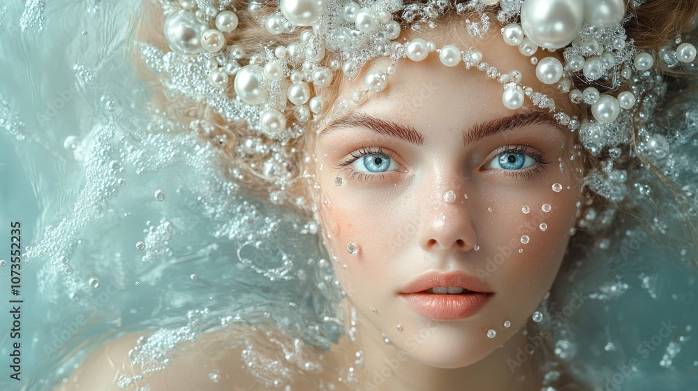 Ethereal beauty submerged in pearls and bubbles Ethereal beauty submerged in pearls and bubbles