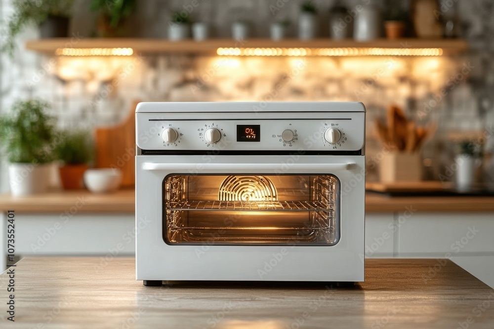Fototapeta premium Modern countertop oven in bright kitchen setting