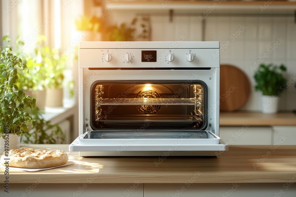 Modern countertop oven in bright kitchen setting Modern countertop oven in bright kitchen setting